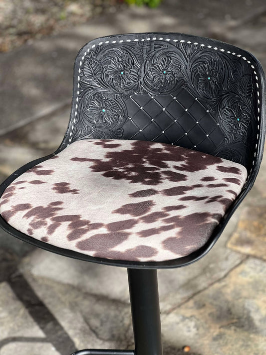 (STOCK) SET OF 2 ADJUSTABLE The Cowboy Saloon Bar Stools IN BLACK w/ Black Cowboy Stitch