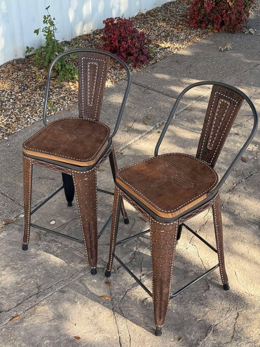 (PRE-ORDER)  SWIVEL BAR STOOLS WITH TALL BACK "The Chocolate Cowboy Stitch"