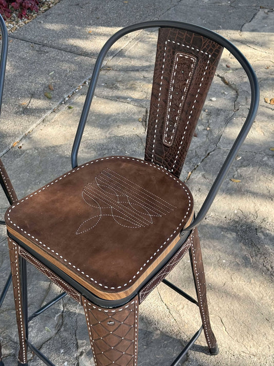 (PRE-ORDER)  SWIVEL BAR STOOLS WITH TALL BACK "The Chocolate Cowboy Stitch"