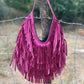 Handmade Suede Fringe Handbag | Rowdy Rag Bag Metallic Pink