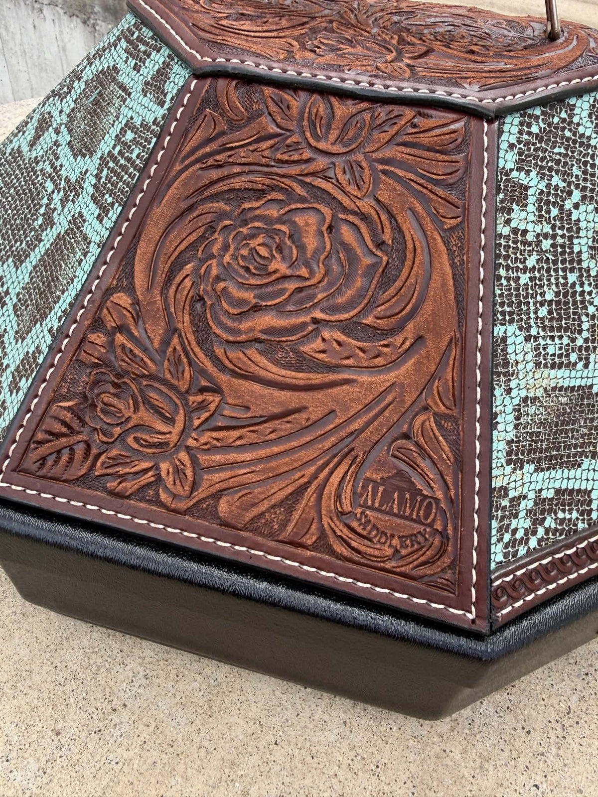 Leather Tooled Hat Can Carrier | Rose