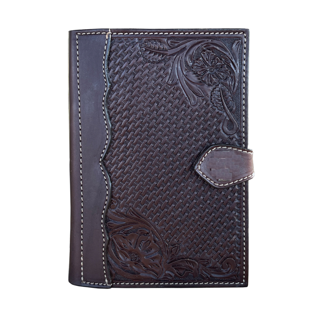 Bible cover chocolate leather basket and wild rose tooling