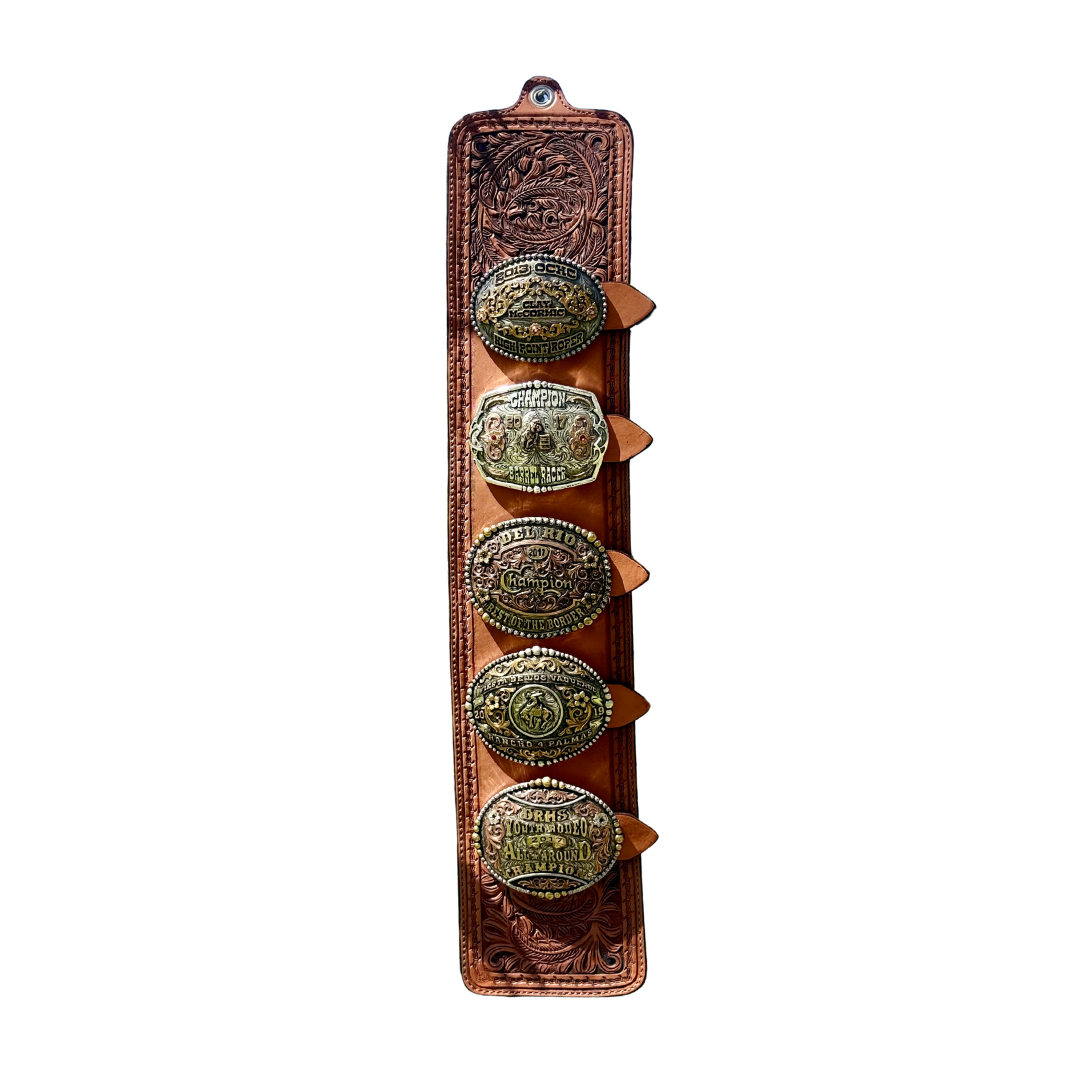 Trophy Buckle Holder | Cowboy Feather Golden