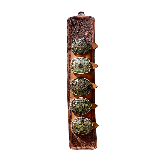 Trophy Buckle Holder | Cowboy Feather Golden