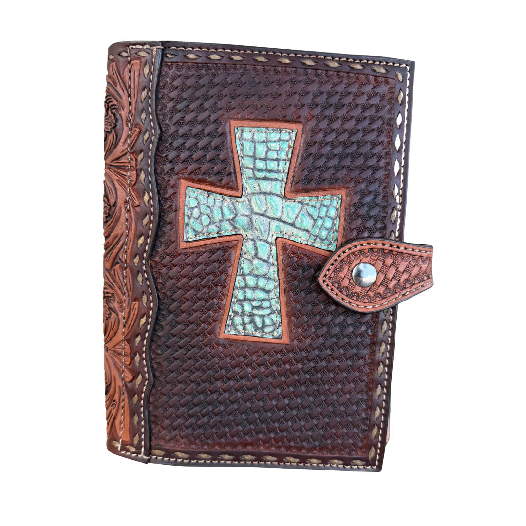 #16 Bible cover Turquoise gator cross on toast (ONE OF ONE ONLY)