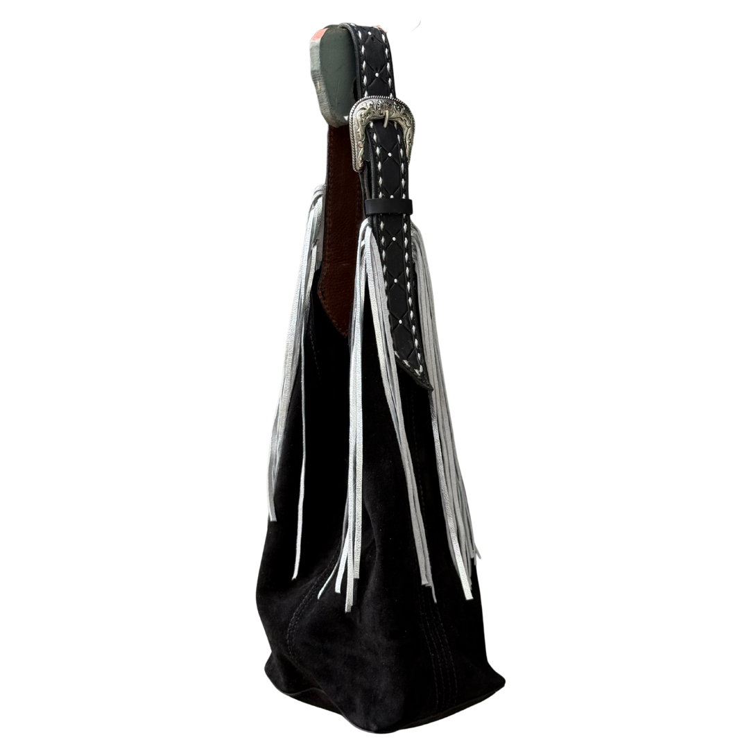 Darlin' Duo Bag- Black with Quilted Strap with Fringe