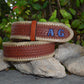 Hand Tooled Basket Weave Leather Belt | 1.5” Straight Western Belt with Rawhide Lacing | Custom Initial Belt