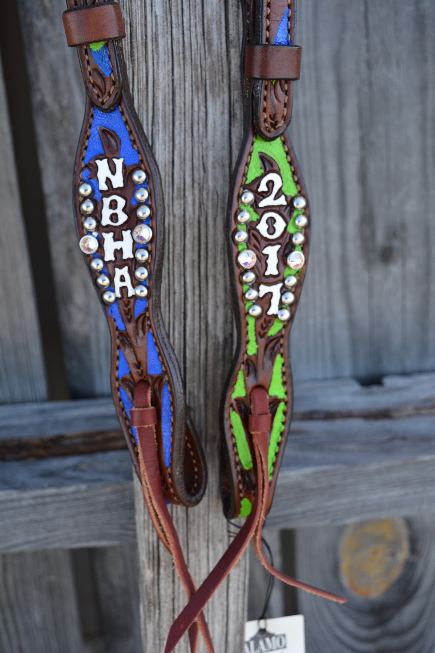 Rodeo Award | Wave one ear floral tooled w/ background paint & SS spots & Crystals