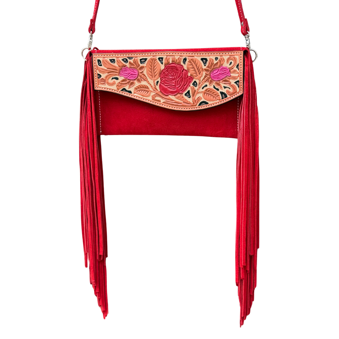 Fringe Clutch- Cheetah Rose