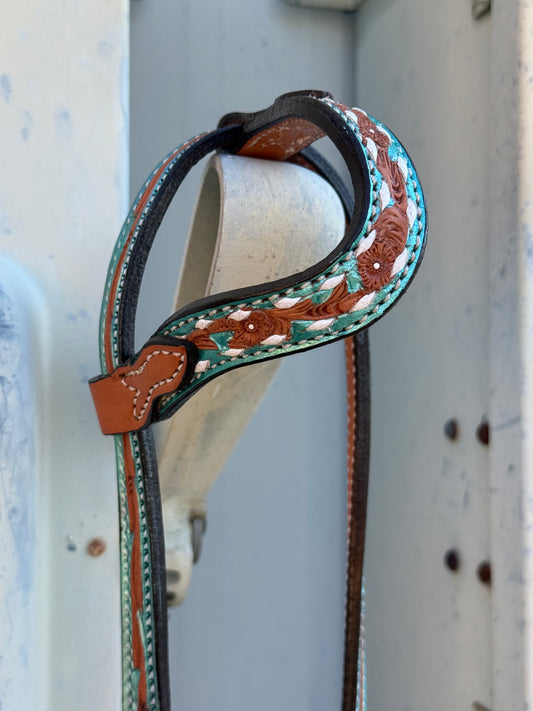 2074-Turquoise Shimmer 5/8" Wave one ear headstall