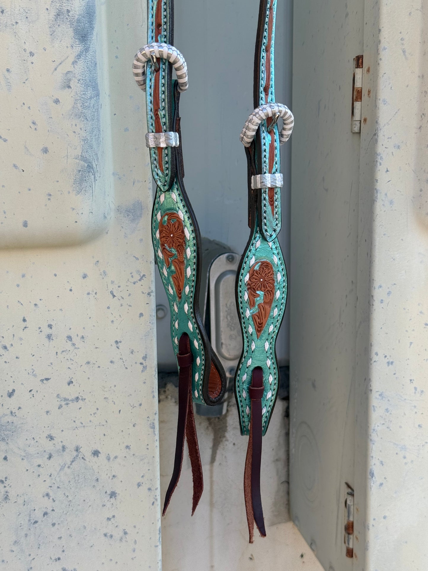 2074-Turquoise Shimmer 5/8" Wave one ear headstall