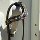 2074-CHEETAH 5/8" Wave one ear headstall rough out golden leather cheetah overlay with stones and spots