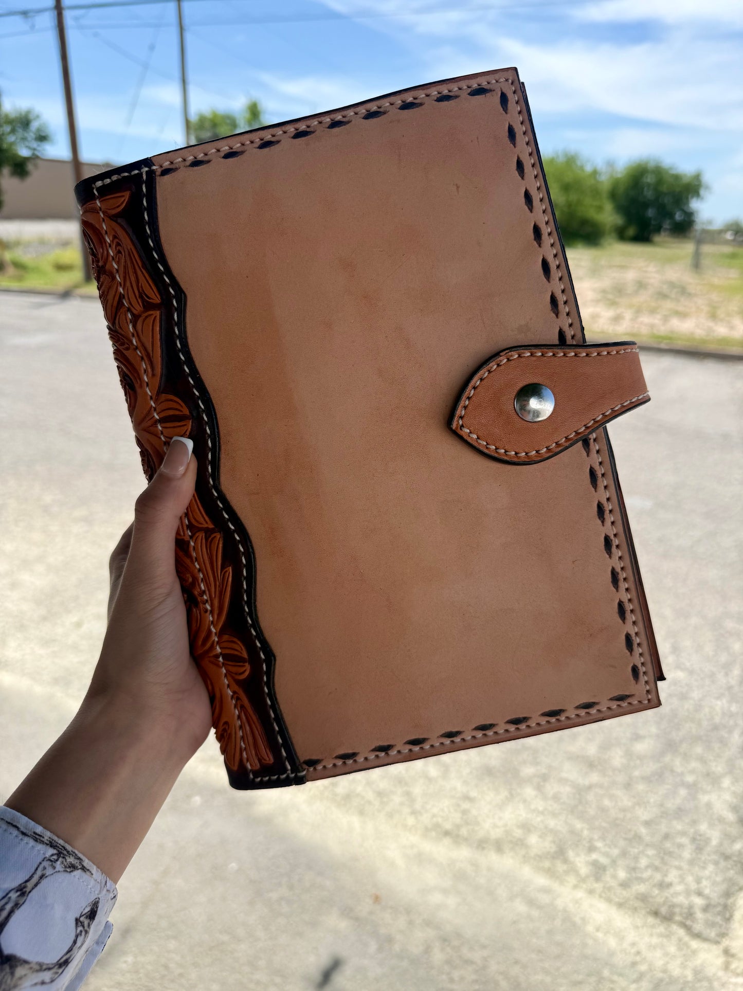 #14 Bible Cover Roughout with floral tooled binder