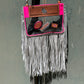 Clear Travel Bag- Checkered ace Hot pink with Fringe