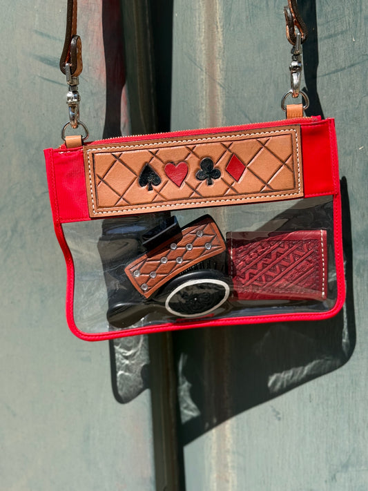 Clear Travel Bag- Card Icons on Red