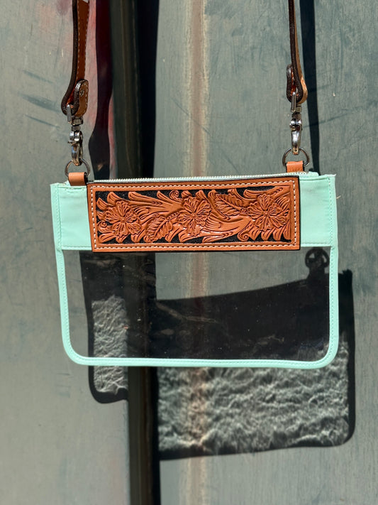 Clear Travel Bag- Wild Rose on Teal