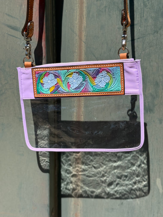 Clear Travel Bag- Floral Neon Wrangler on Purple