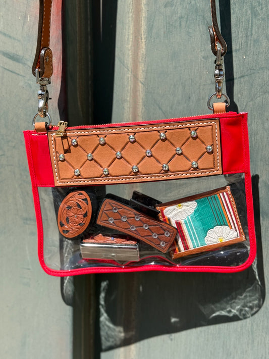 Clear Travel Bag- Rhinestone on Red