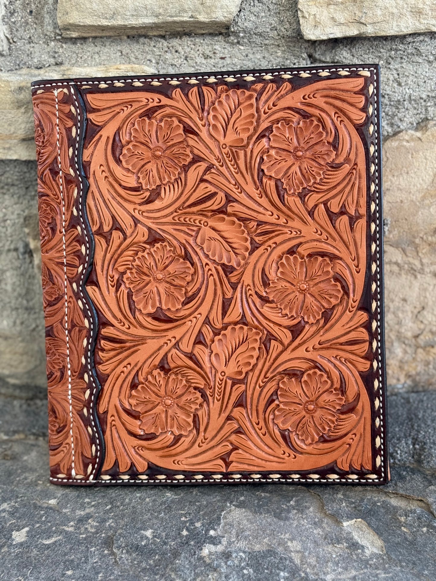 Large Portfolio full floral and yoked tooled with paint and buckstitch