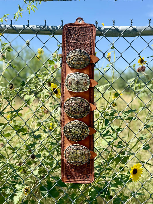 Trophy Buckle Holder | Cowboy Feather Golden