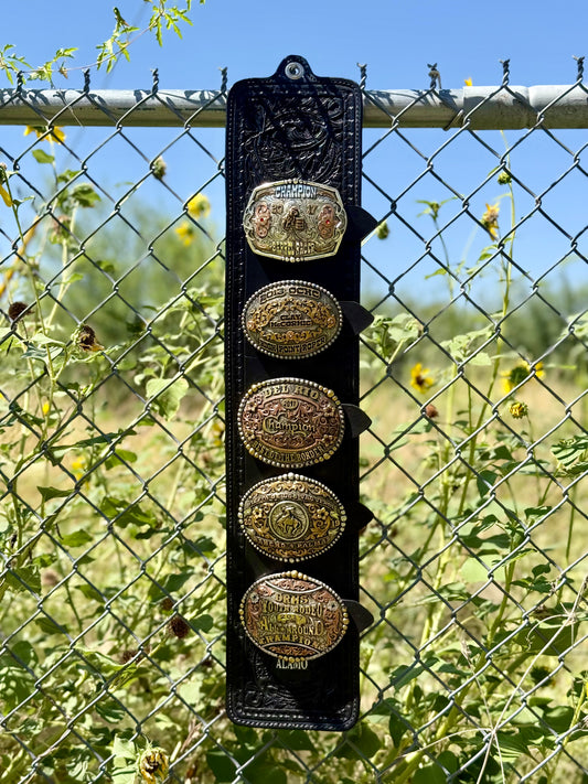 Trophy Buckle Holder | Cowboy Feather Black