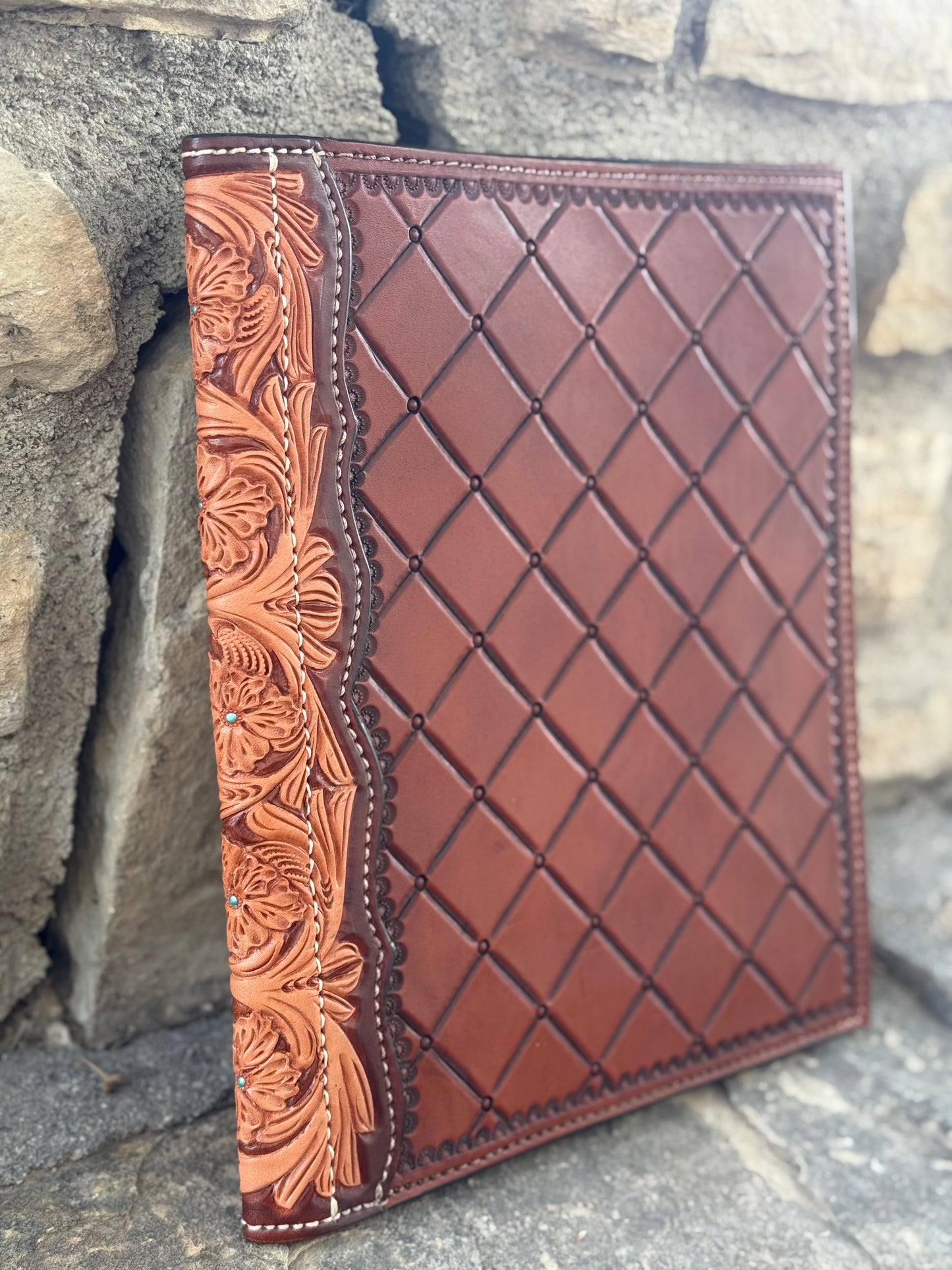 Large portfolio full quilted with tooled yoke