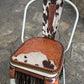 (STOCK) SET OF 2 30" WHITE SWIVEL BAR STOOL WITH COW SUEDE FRINGE