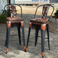 (STOCK) SET OF 2 30" BLACK SWIVEL BAR STOOL WITH GOLDEN COWBOY STITCH & FRINGE
