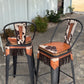 (PRE-ORDER) COW SUEDE INLAY & FRINGE Bar Stools w/ TALL BACK