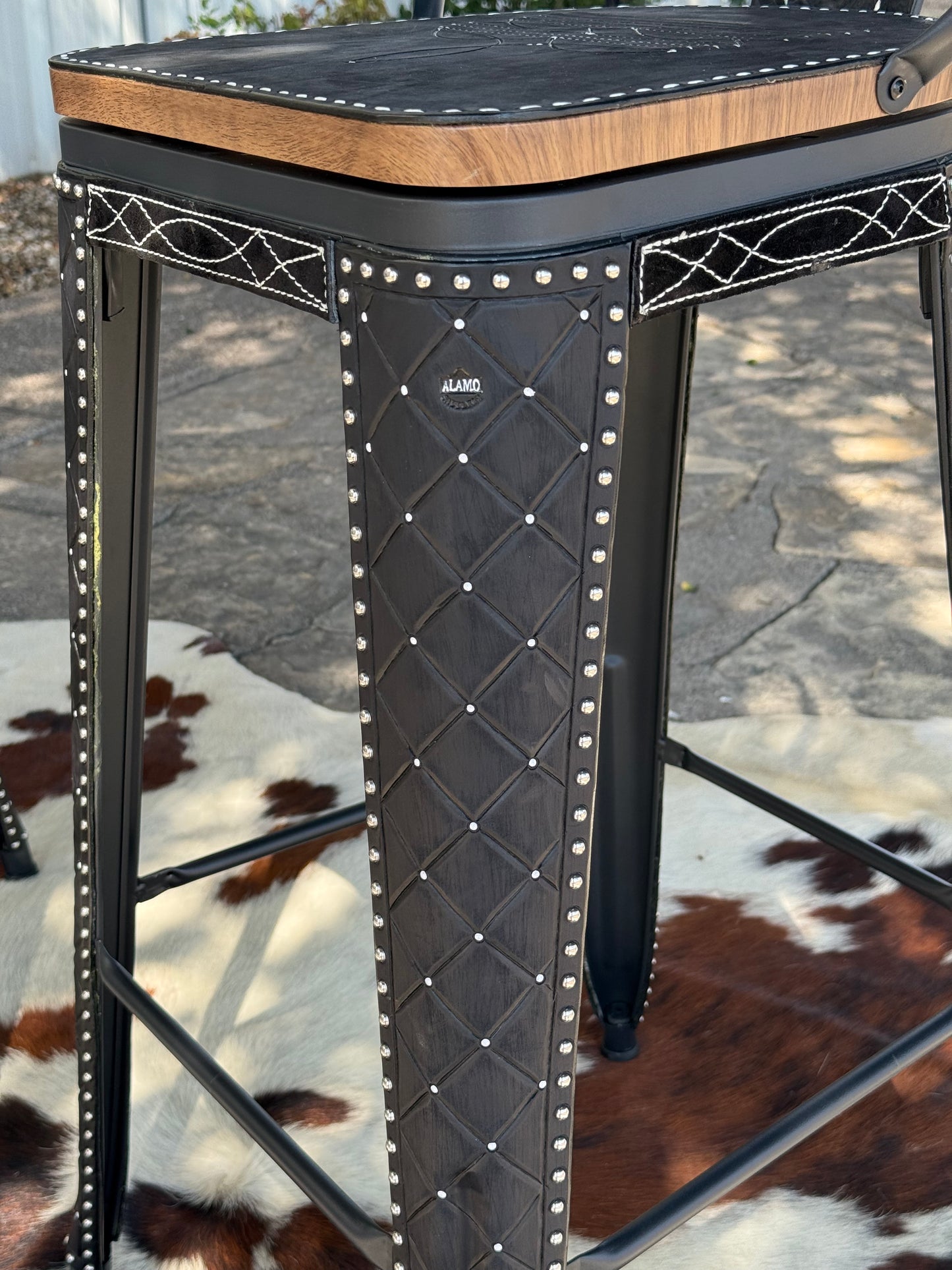 (PRE-ORDER) SWIVEL BAR STOOLS WITH TALL BACK "The Black Cowboy Stitch"