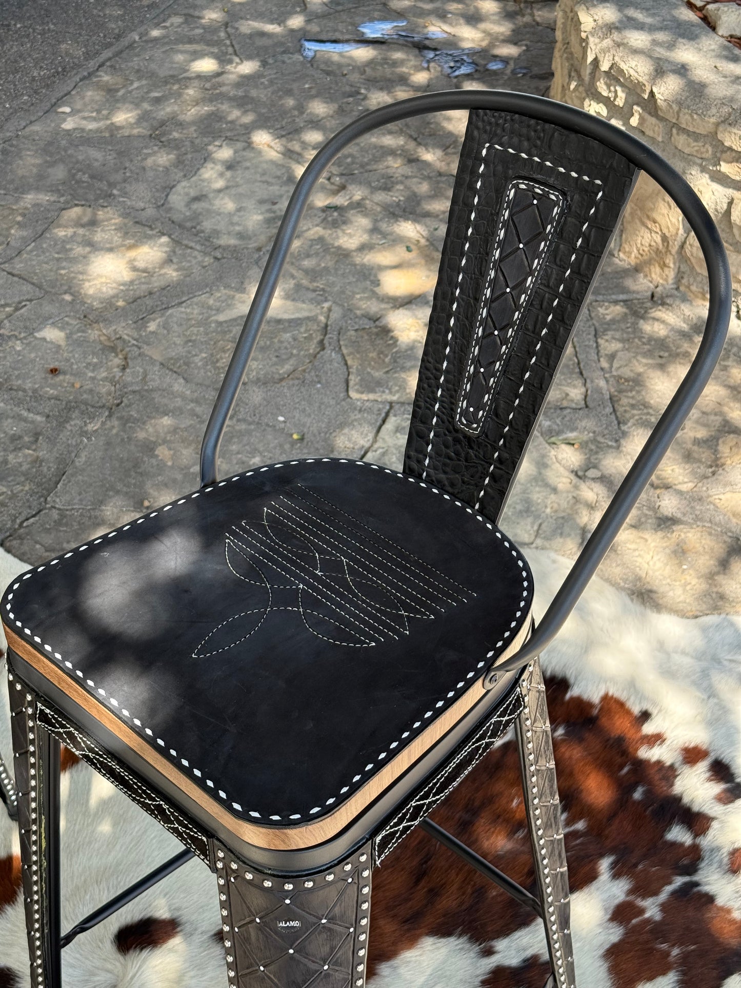 (PRE-ORDER) SWIVEL BAR STOOLS WITH TALL BACK "The Black Cowboy Stitch"