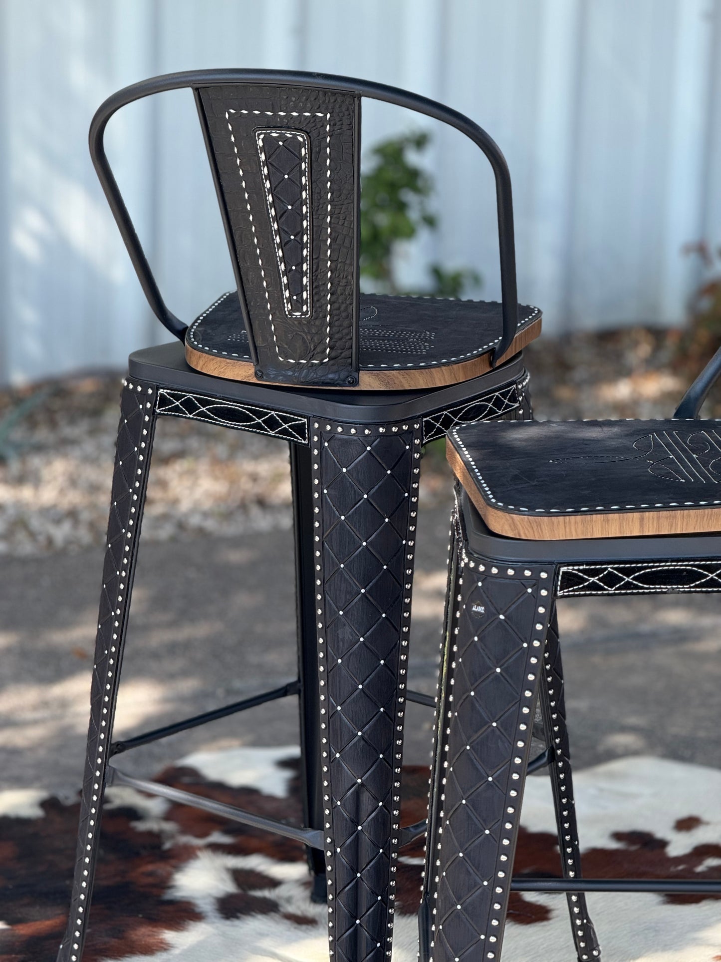 (PRE-ORDER) SWIVEL BAR STOOLS WITH TALL BACK "The Black Cowboy Stitch"