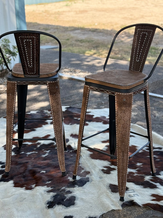 (PRE-ORDER)  SWIVEL BAR STOOLS WITH TALL BACK "The Chocolate Cowboy Stitch"