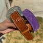 Clearance | Cowboy Stitch Belt w/ floral tips - Purple