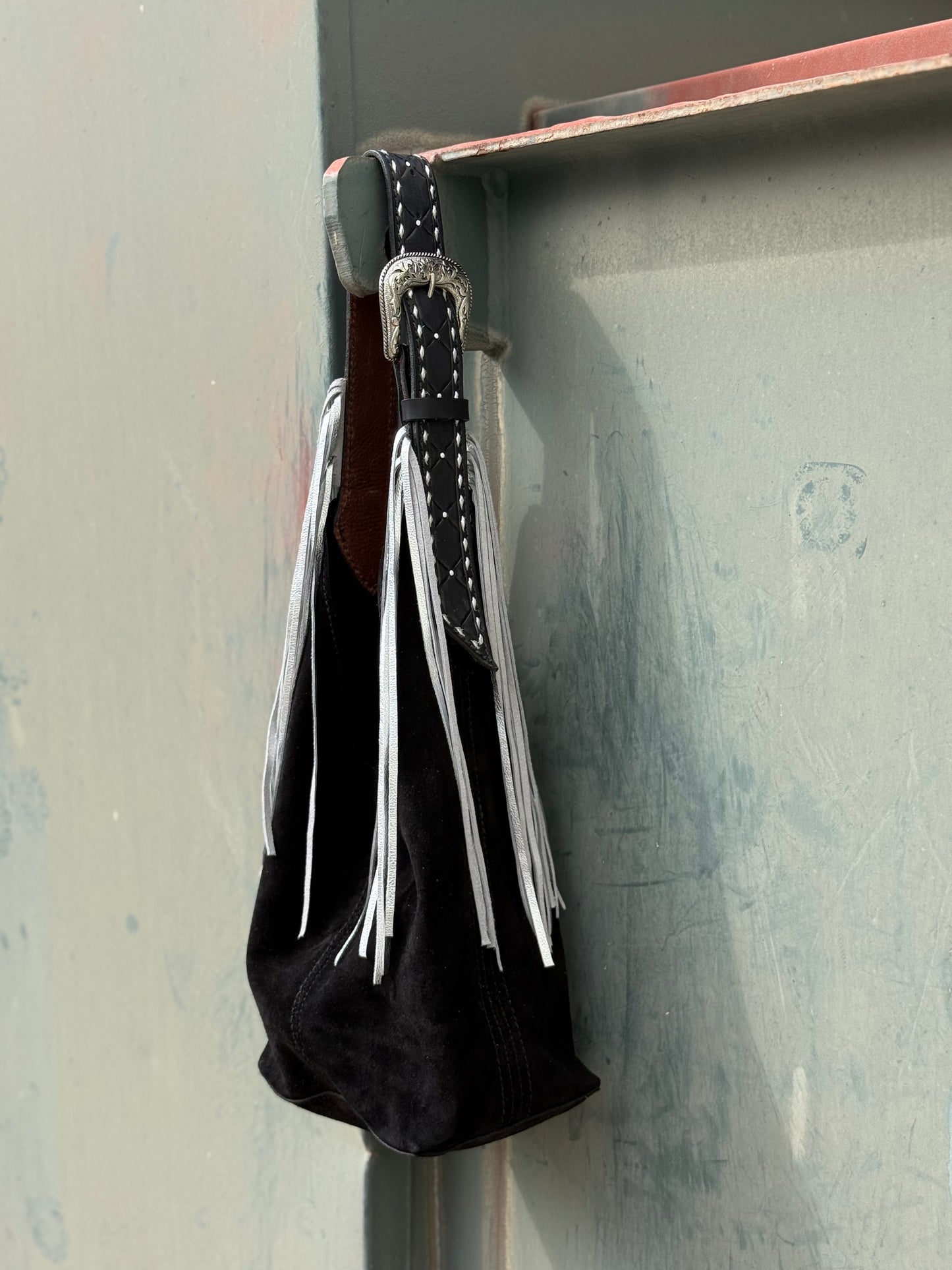 Darlin' Duo Bag- Black with Quilted Strap with Fringe