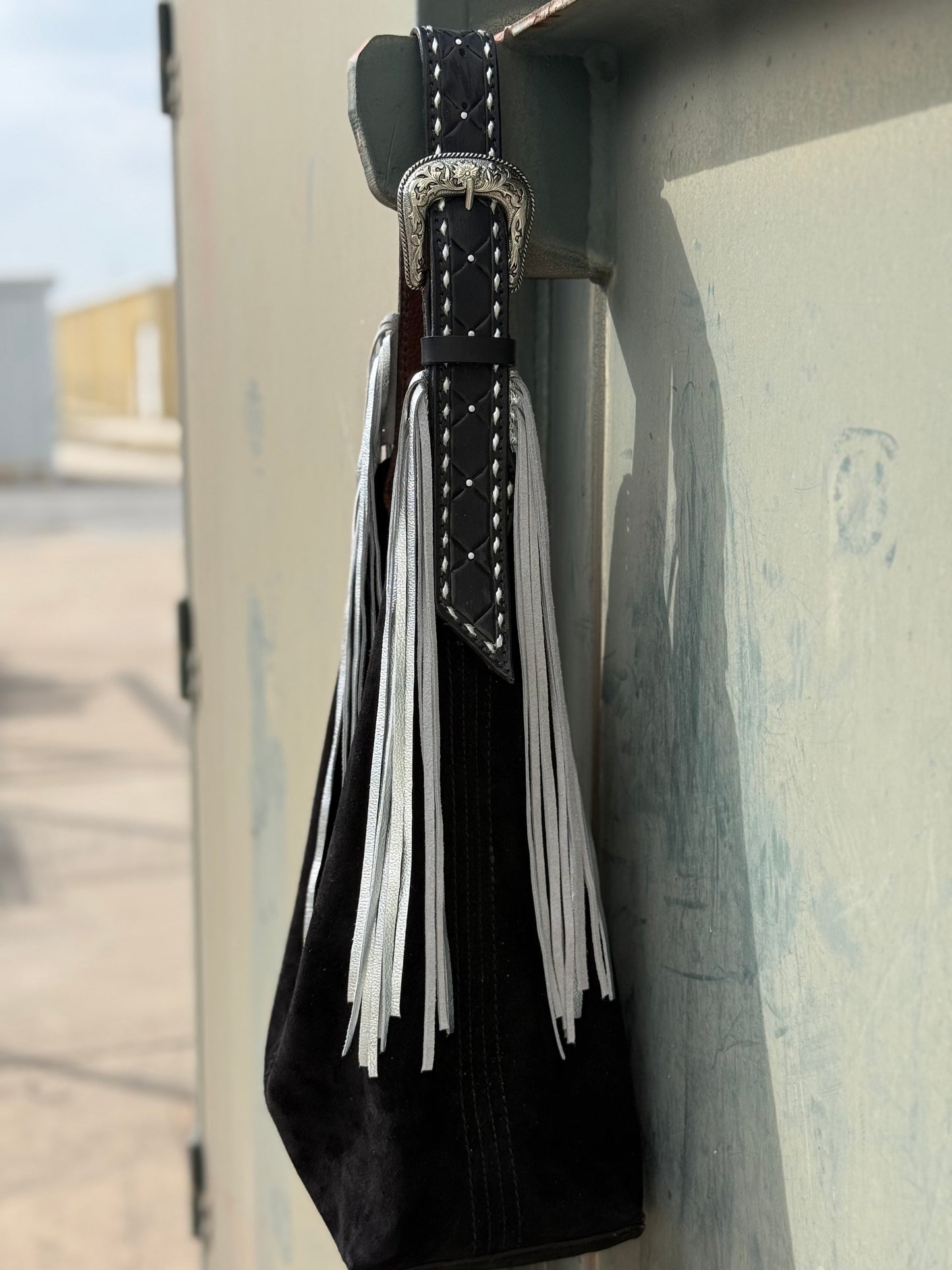 Darlin' Duo Bag- Black with Quilted Strap with Fringe