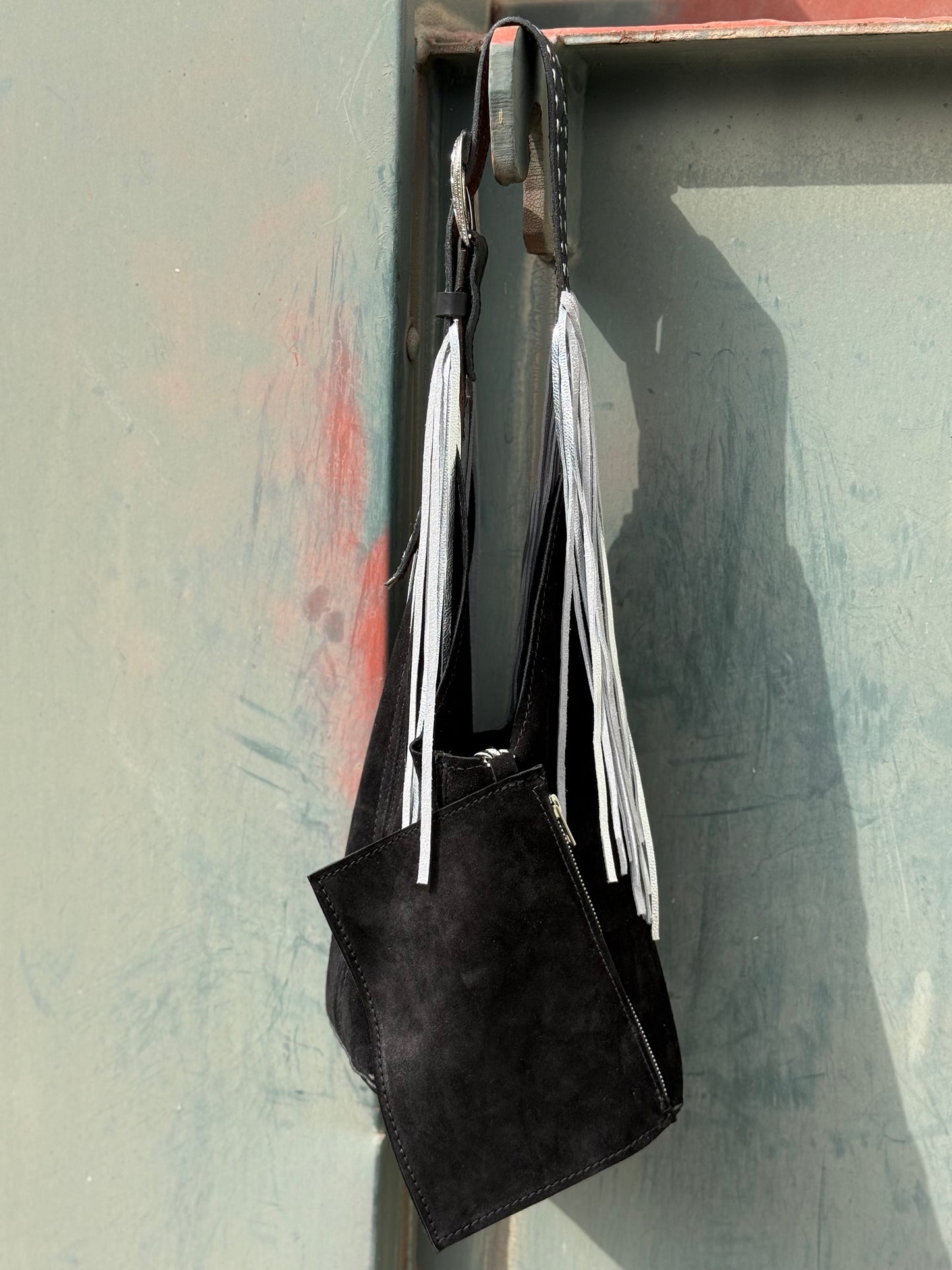 Darlin' Duo Bag- Black with Quilted Strap with Fringe