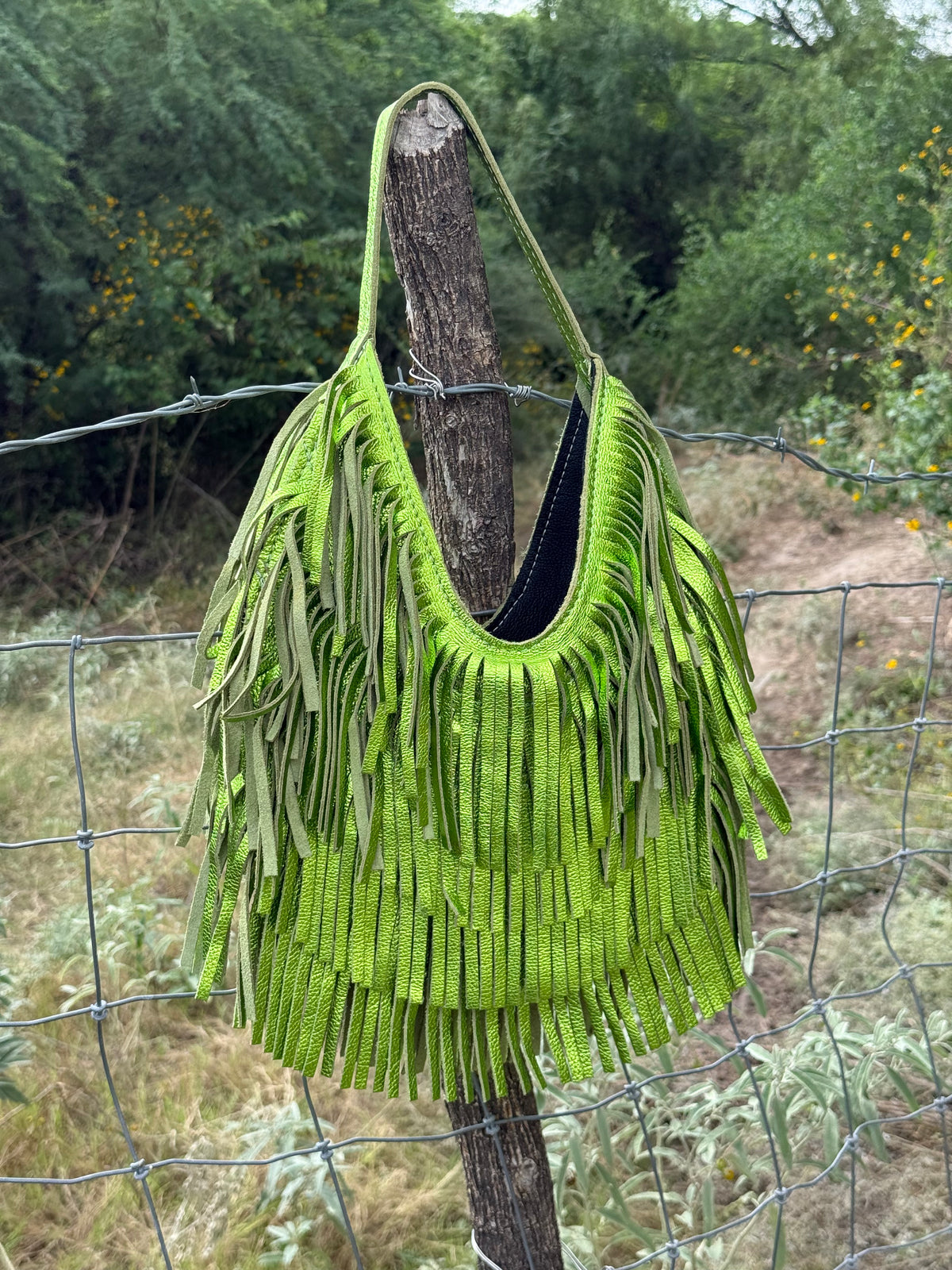 Handmade Suede Fringe Handbag | Rowdy Rag Bag PRICKLY PEAR