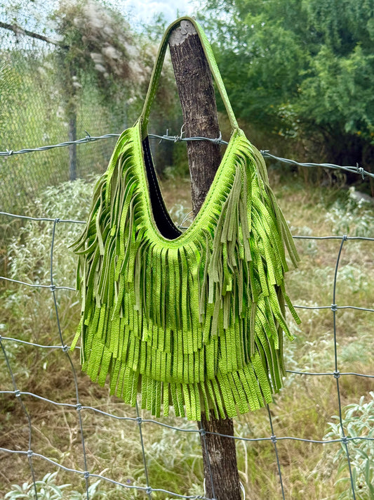 Handmade Suede Fringe Handbag | Rowdy Rag Bag PRICKLY PEAR