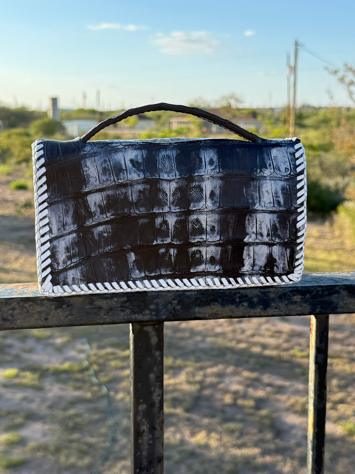 The Dime | Genuine Gator Mini Handbag - Black & White