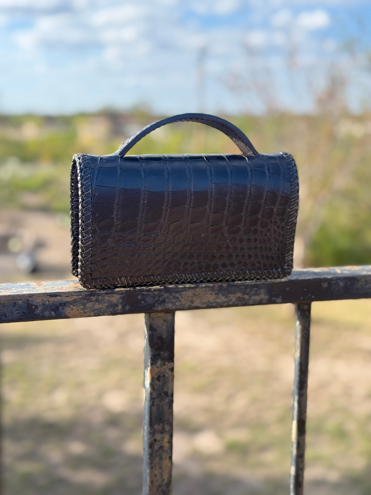The Dime | Genuine Gator Mini Handbag - Black Diamond