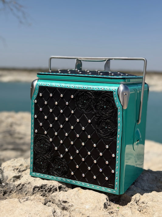 Retro Rodeo Turquoise Cooler- Rhinestone (black)