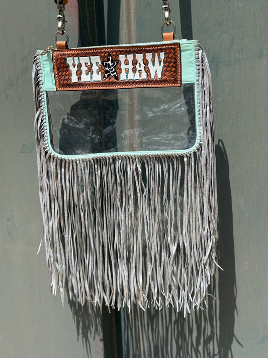 Clear Travel Bag - Yee* Haw Silver Fringe