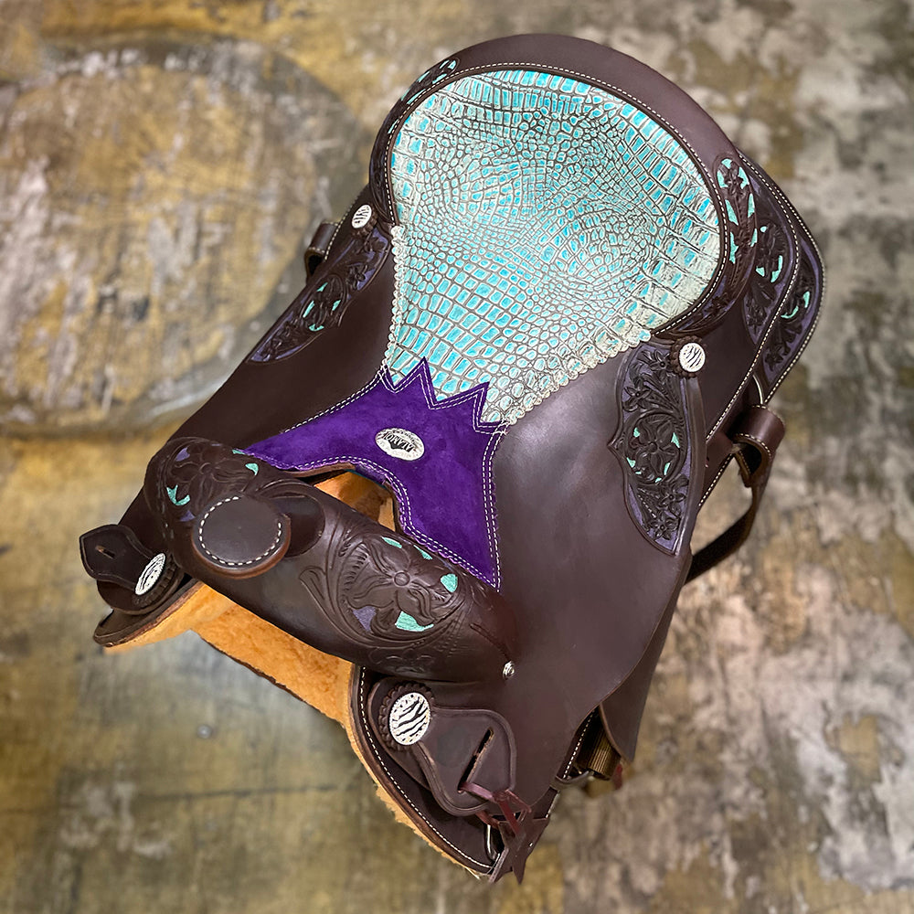 Purple & Turquoise Roper Saddle