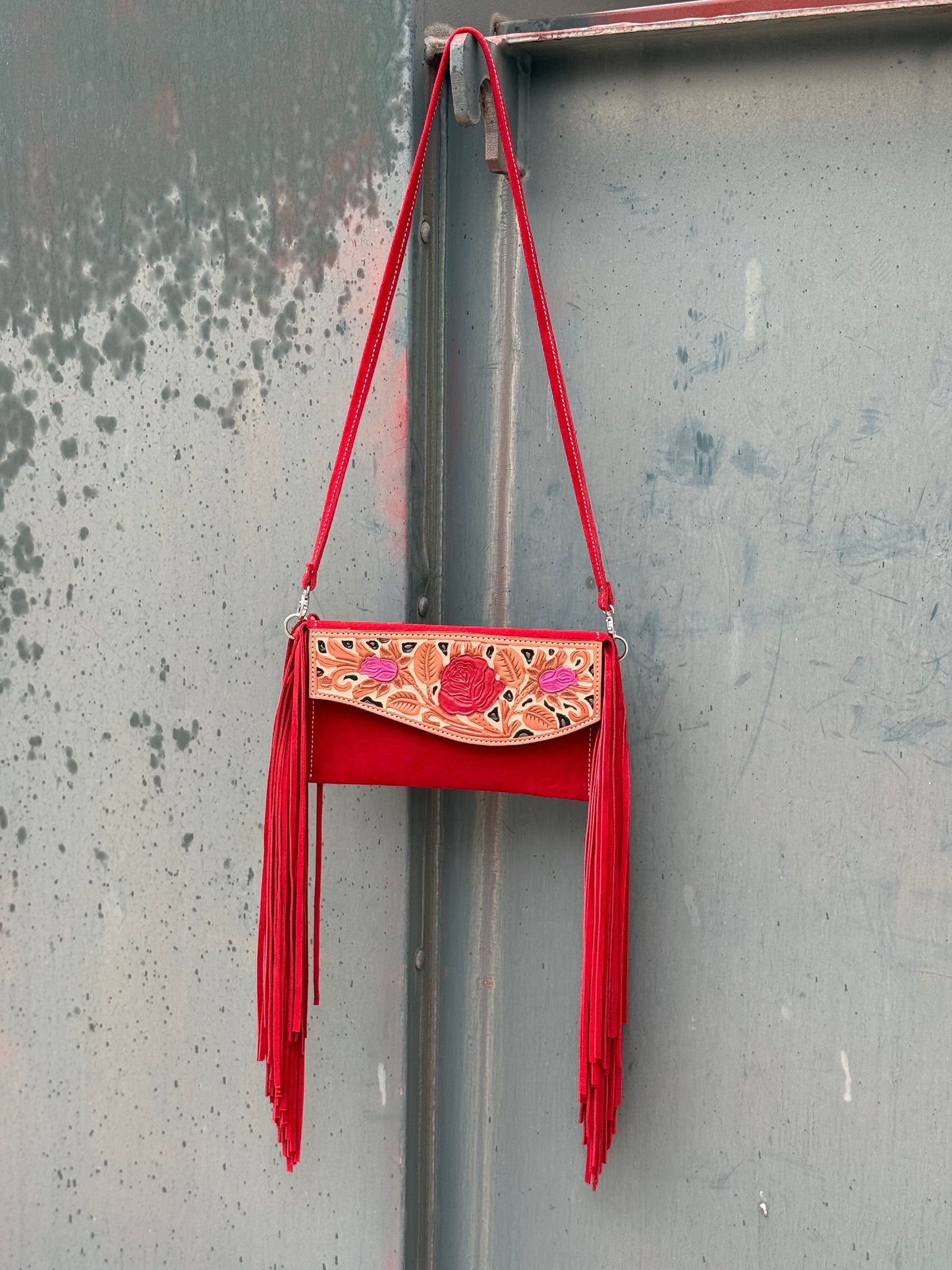 Fringe Clutch- Cheetah Rose