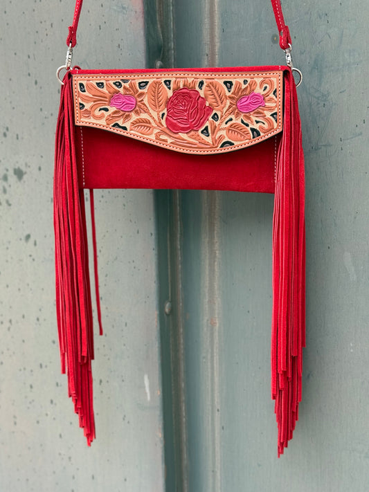 Fringe Clutch- Cheetah Rose