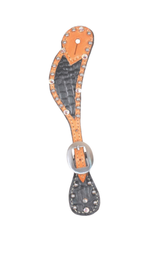 382-JGA Ladies Spur Straps black gator with crystals