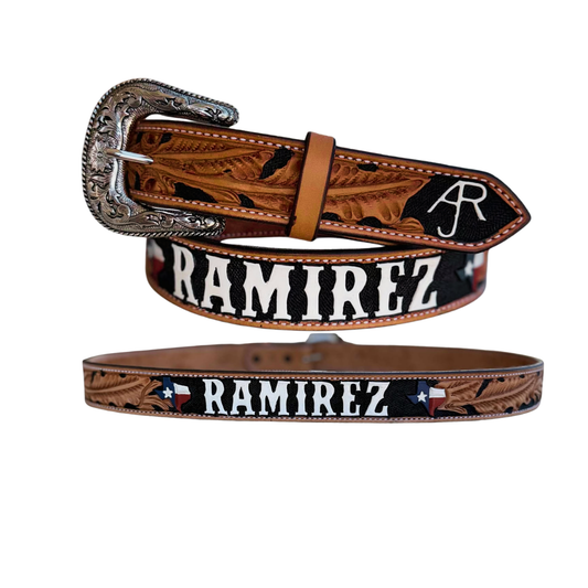 1.5" Straight Texan Belt with Lettering on the back