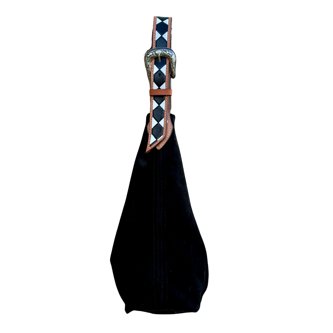 Belt Buckle Bag | Black w/ Checkered Strap