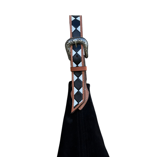 Belt Buckle Bag | Black w/ Checkered Strap